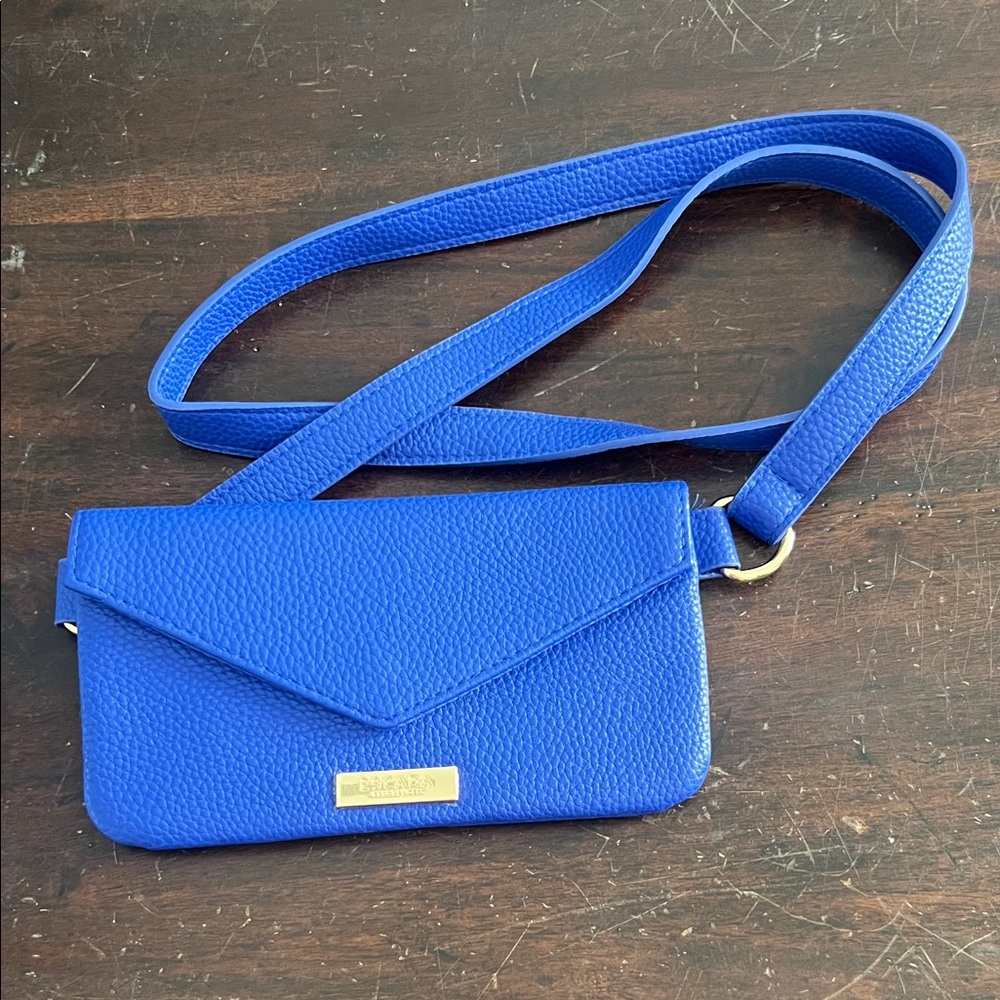 Escada Fragrances Blue Indigo Pebbled Faux Leather Mini Shoulder Purse Bag